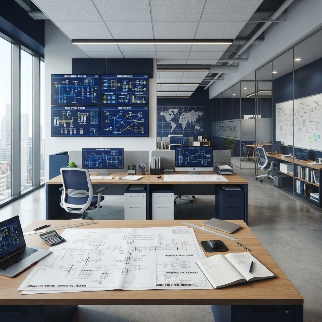 SparkX Energy electrical drafting office with AutoCAD drawings